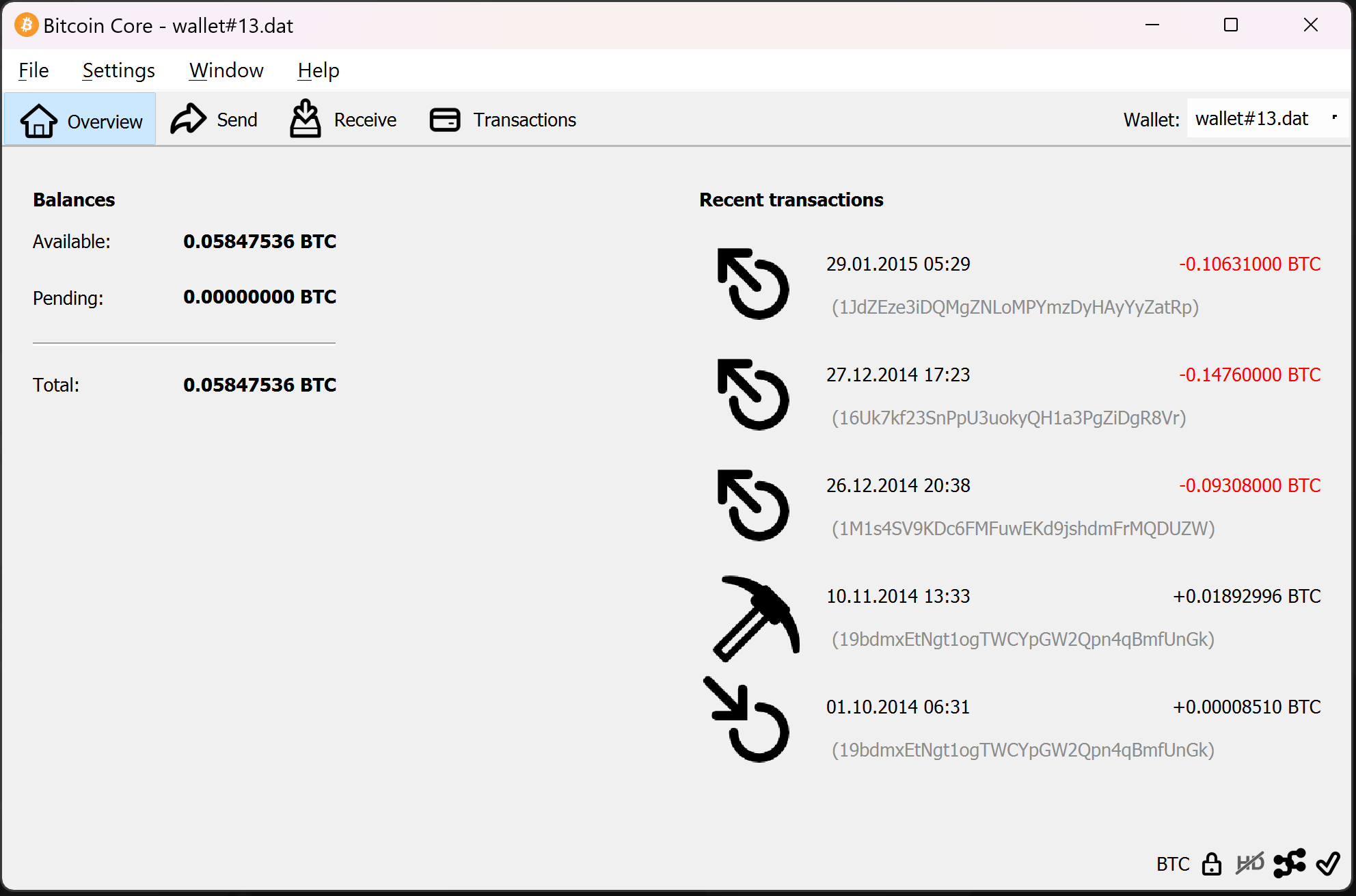 screenshot wallet.dat 0.0584BTC bitcoin-qt