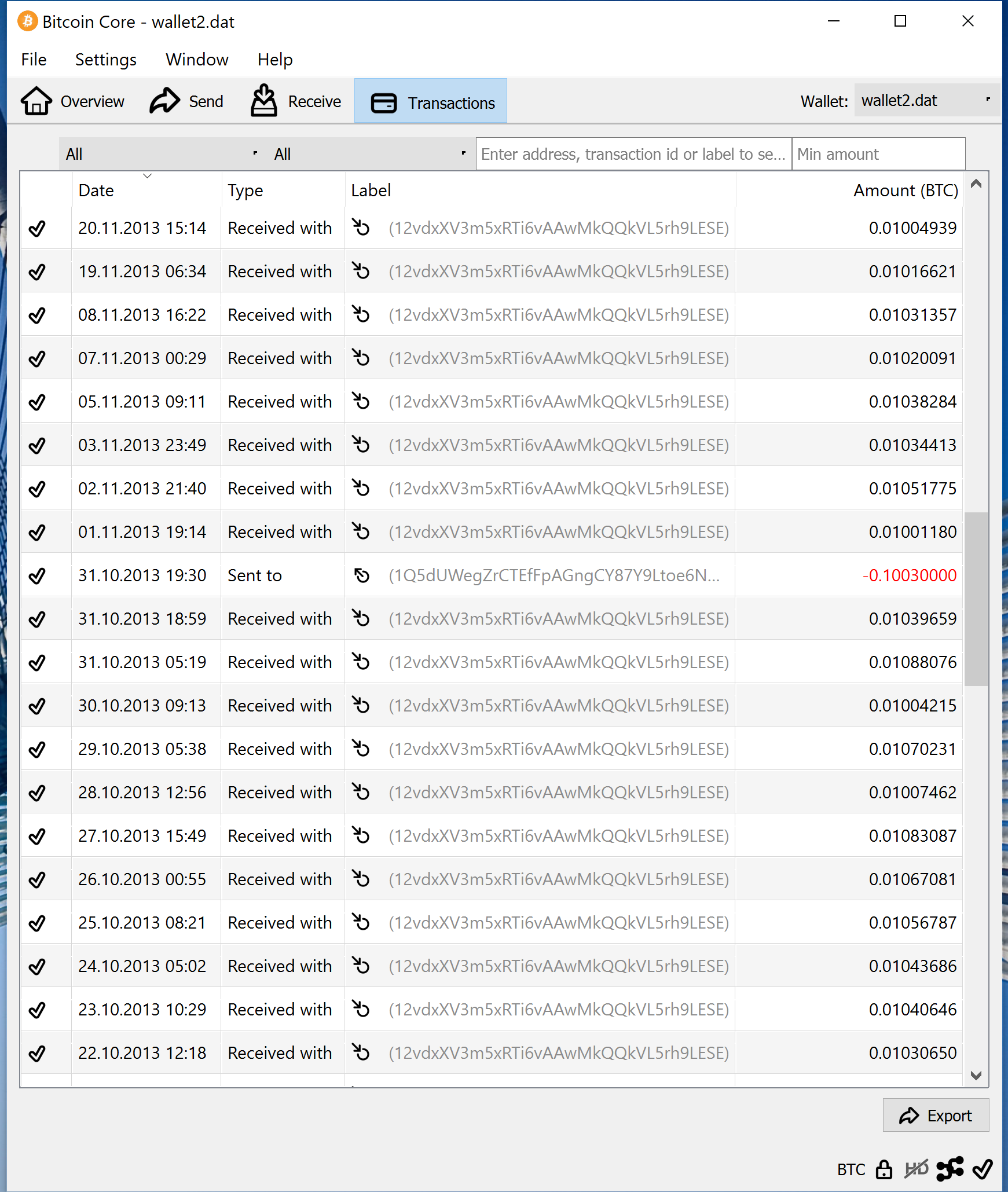 screenshot wallet.dat 0.072BTC bitcoin-qt