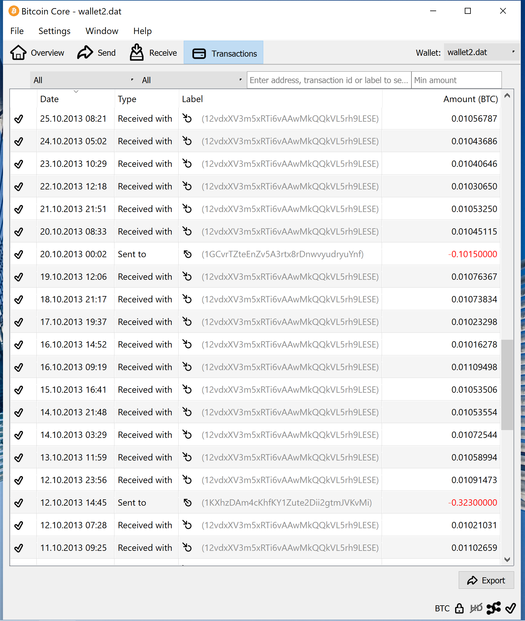 screenshot wallet.dat 0.072BTC bitcoin-qt