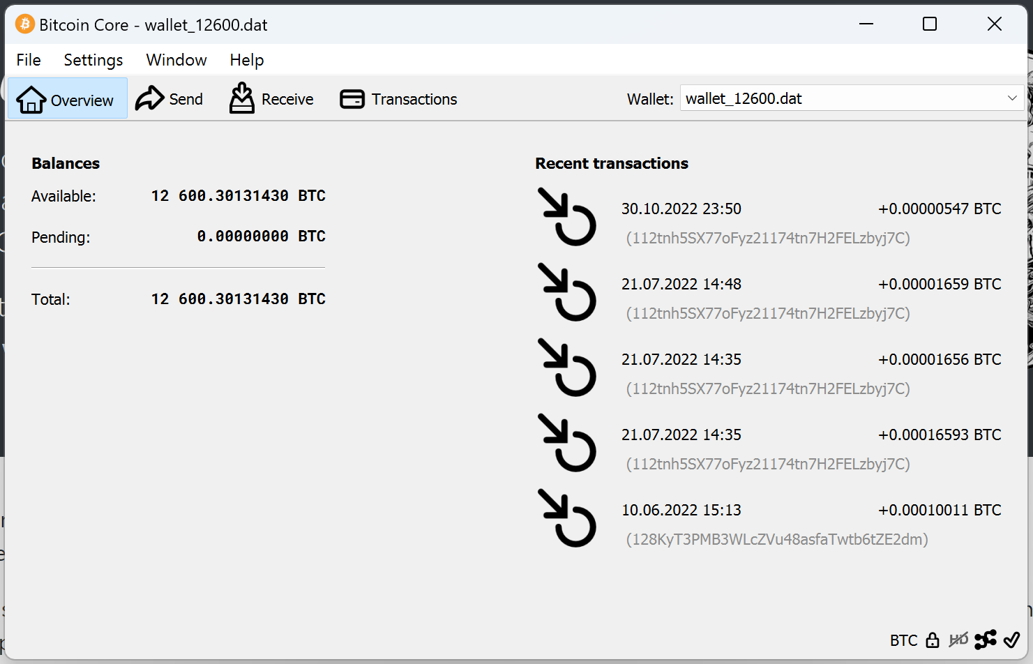 screenshot wallet.dat 12600BTC bitcoin-qt
