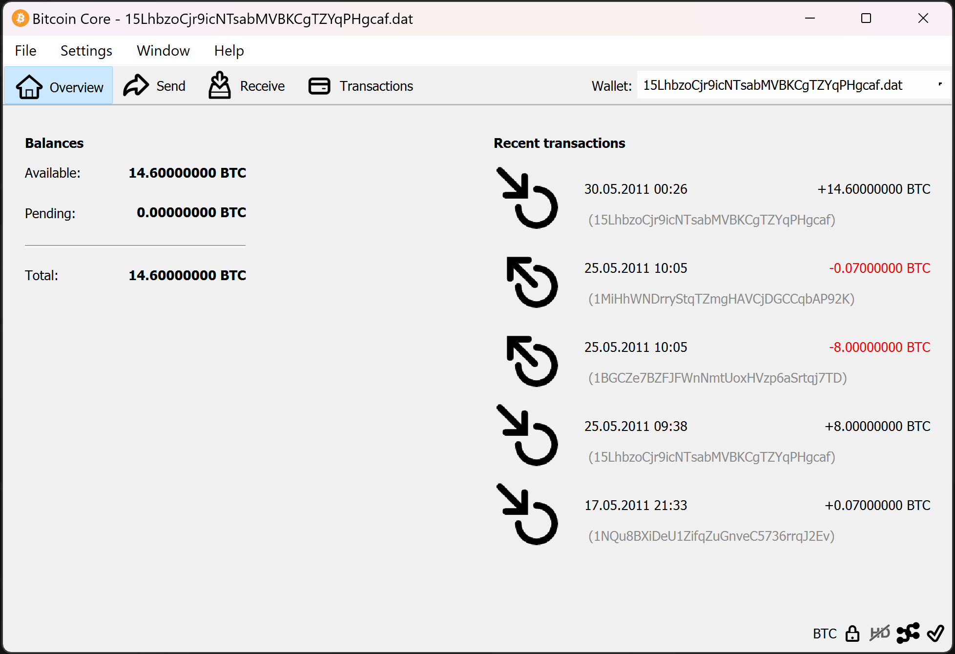 screenshot wallet.dat 14.6BTC bitcoin-qt