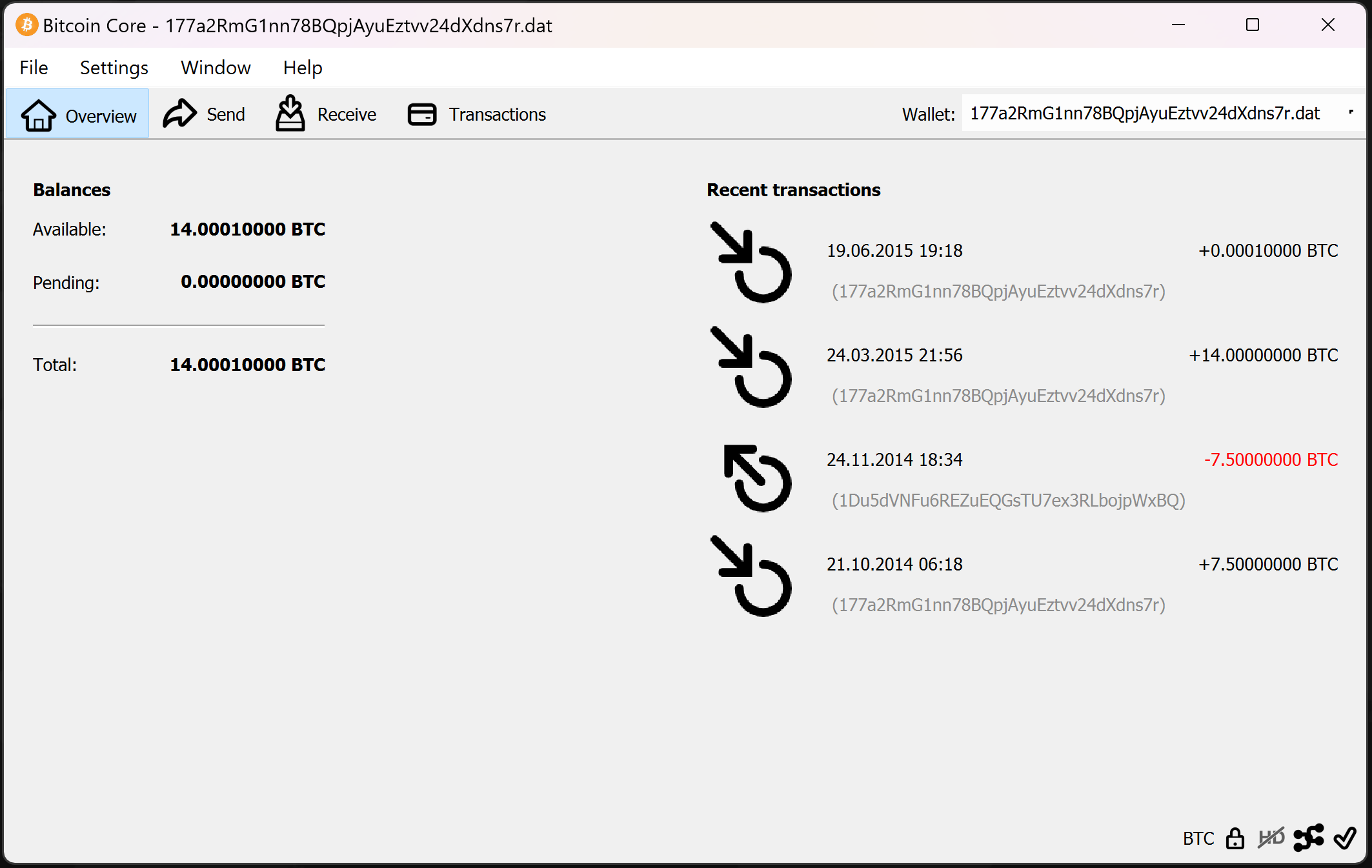 screenshot wallet.dat 14BTC bitcoin-qt