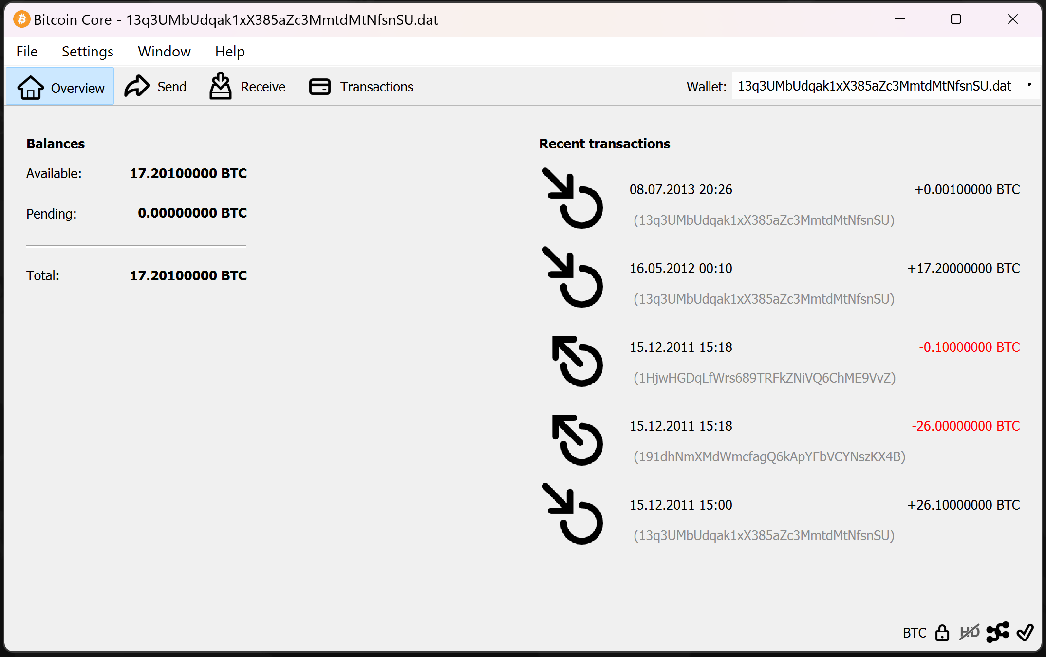 screenshot wallet.dat 17.201BTC bitcoin-qt