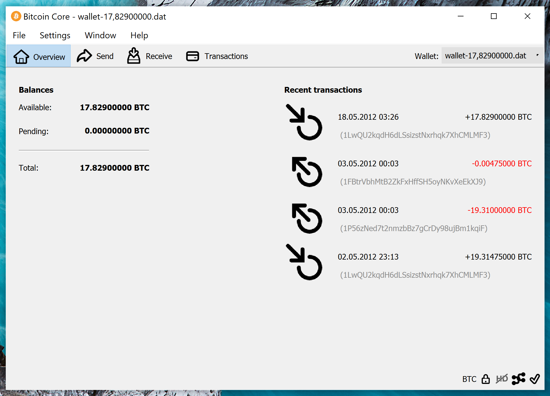 screenshot wallet.dat 17.829BTC bitcoin-qt