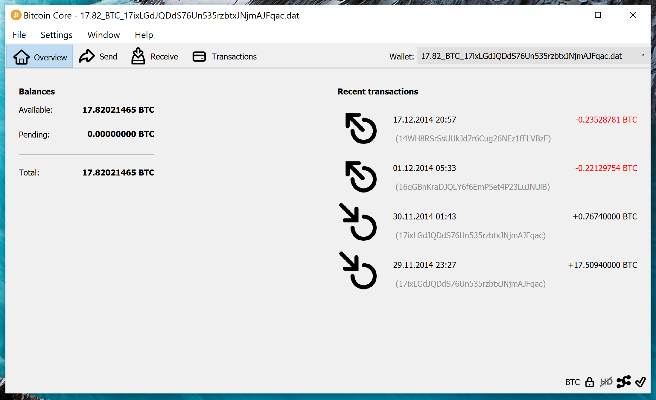 screenshot wallet.dat 17.82021BTC bitcoin-qt
