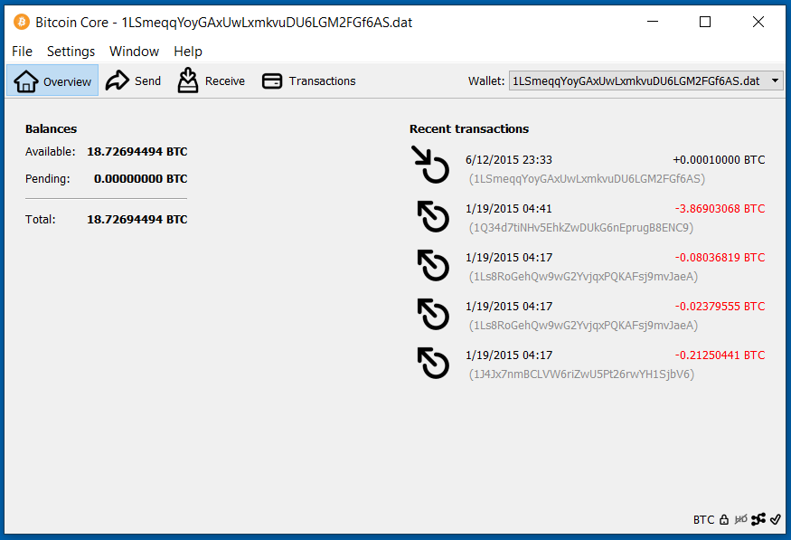 screenshot wallet.dat 18.72BTC bitcoin-qt