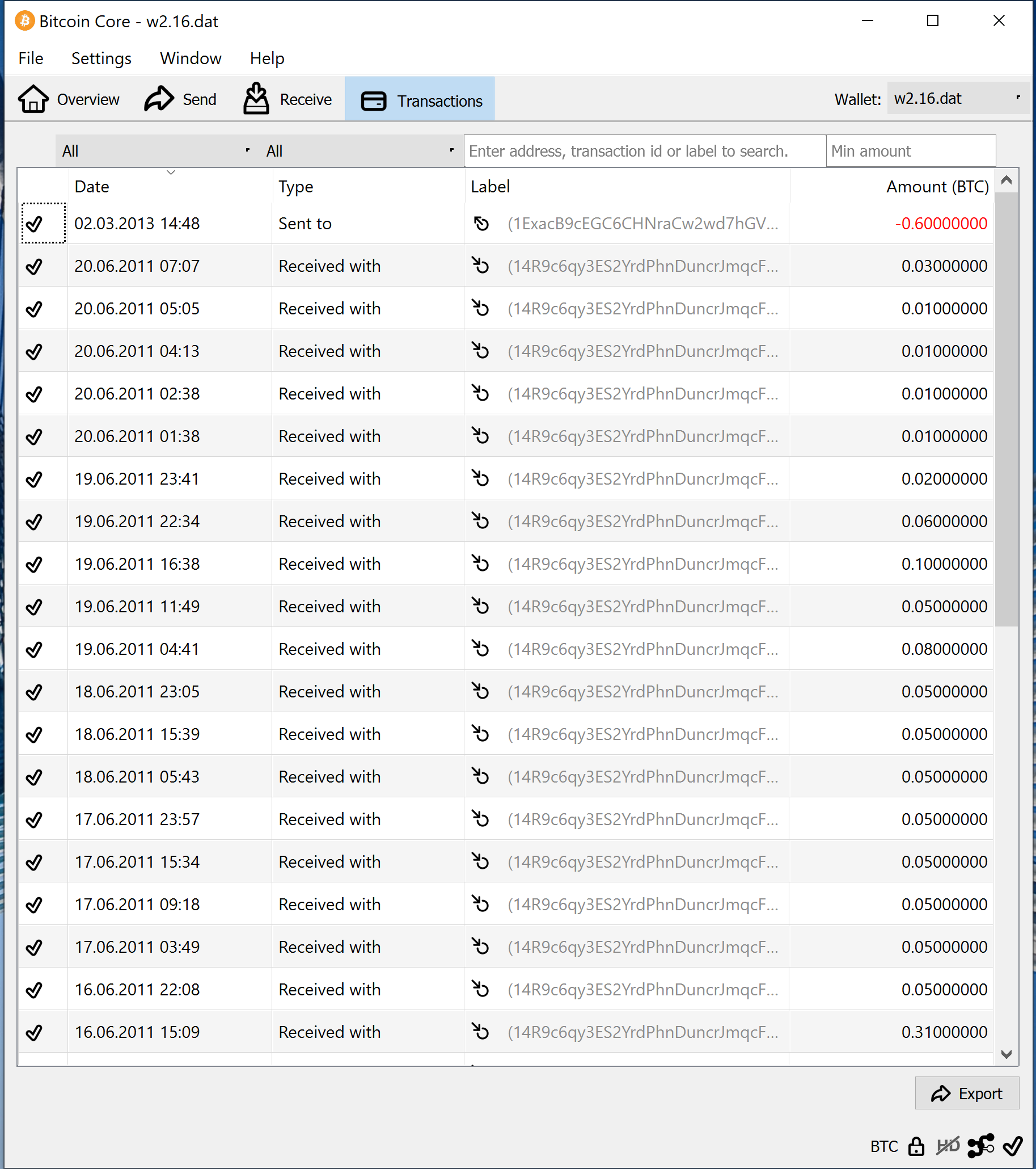 screenshot wallet.dat 2.16BTC bitcoin-qt