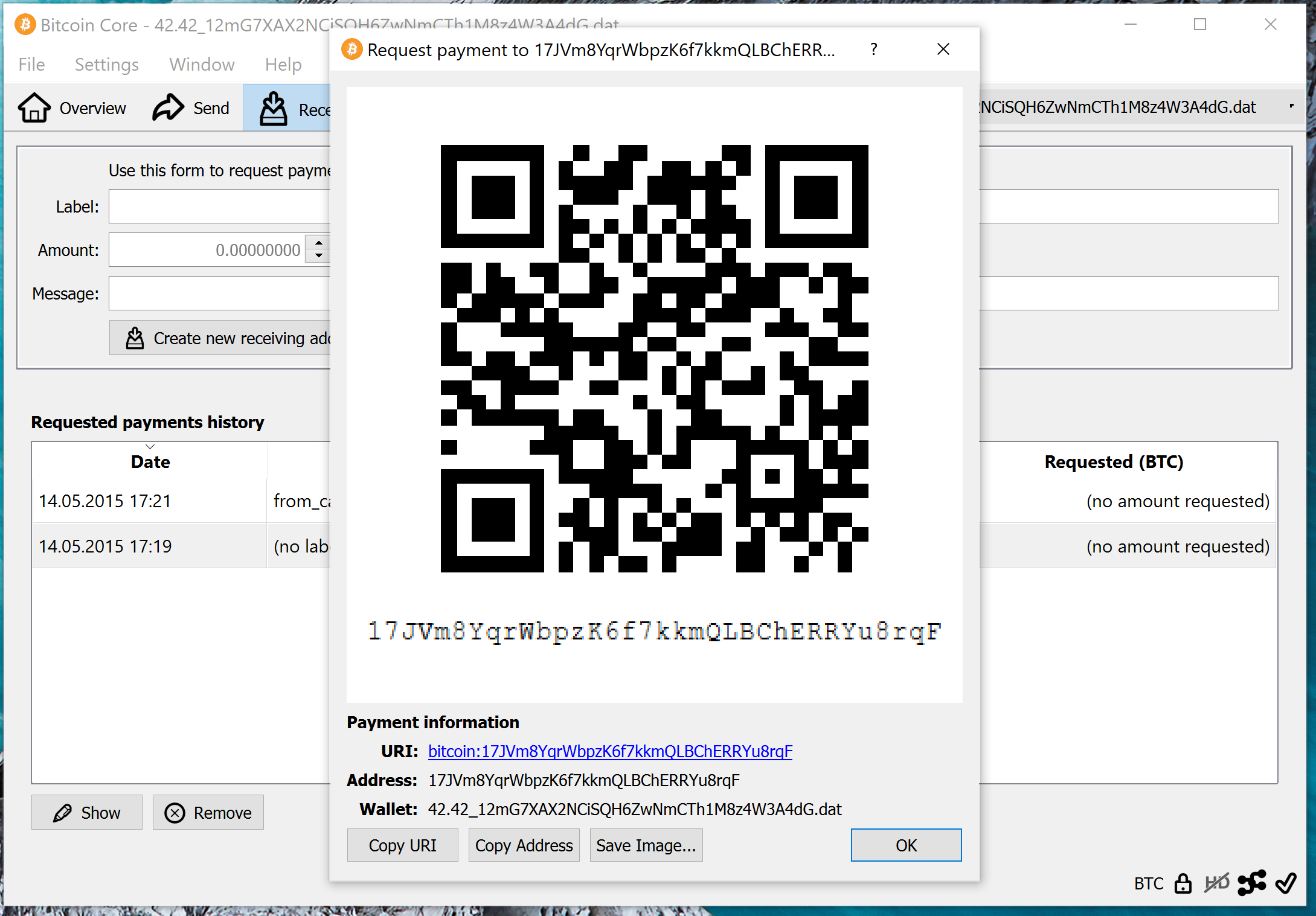 screenshot wallet.dat 42.42BTC bitcoin-qt