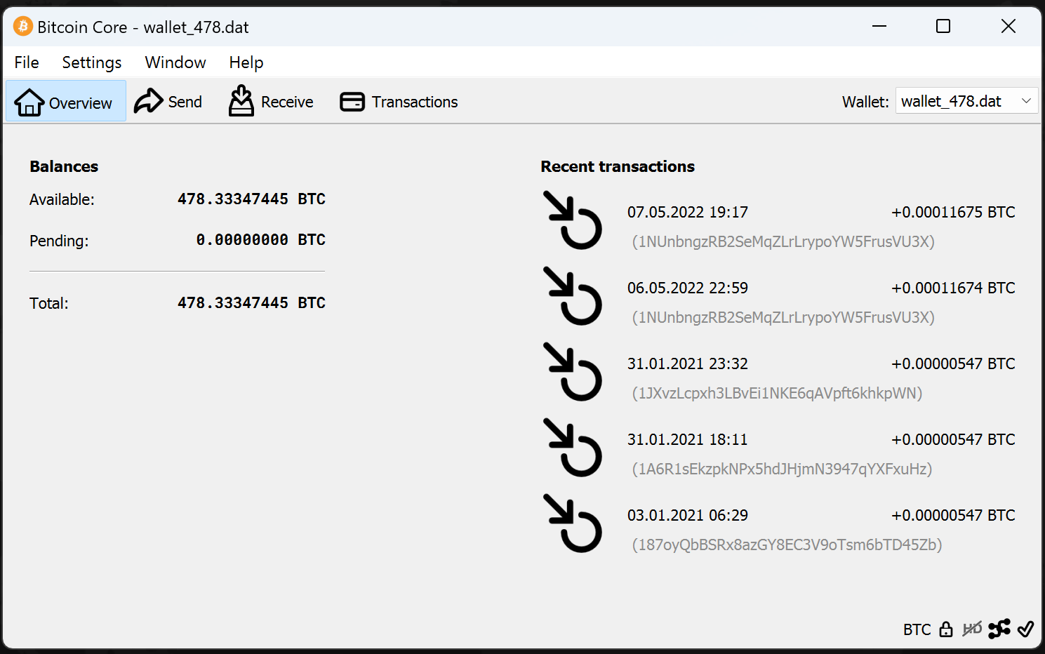 screenshot wallet.dat 478BTC bitcoin-qt