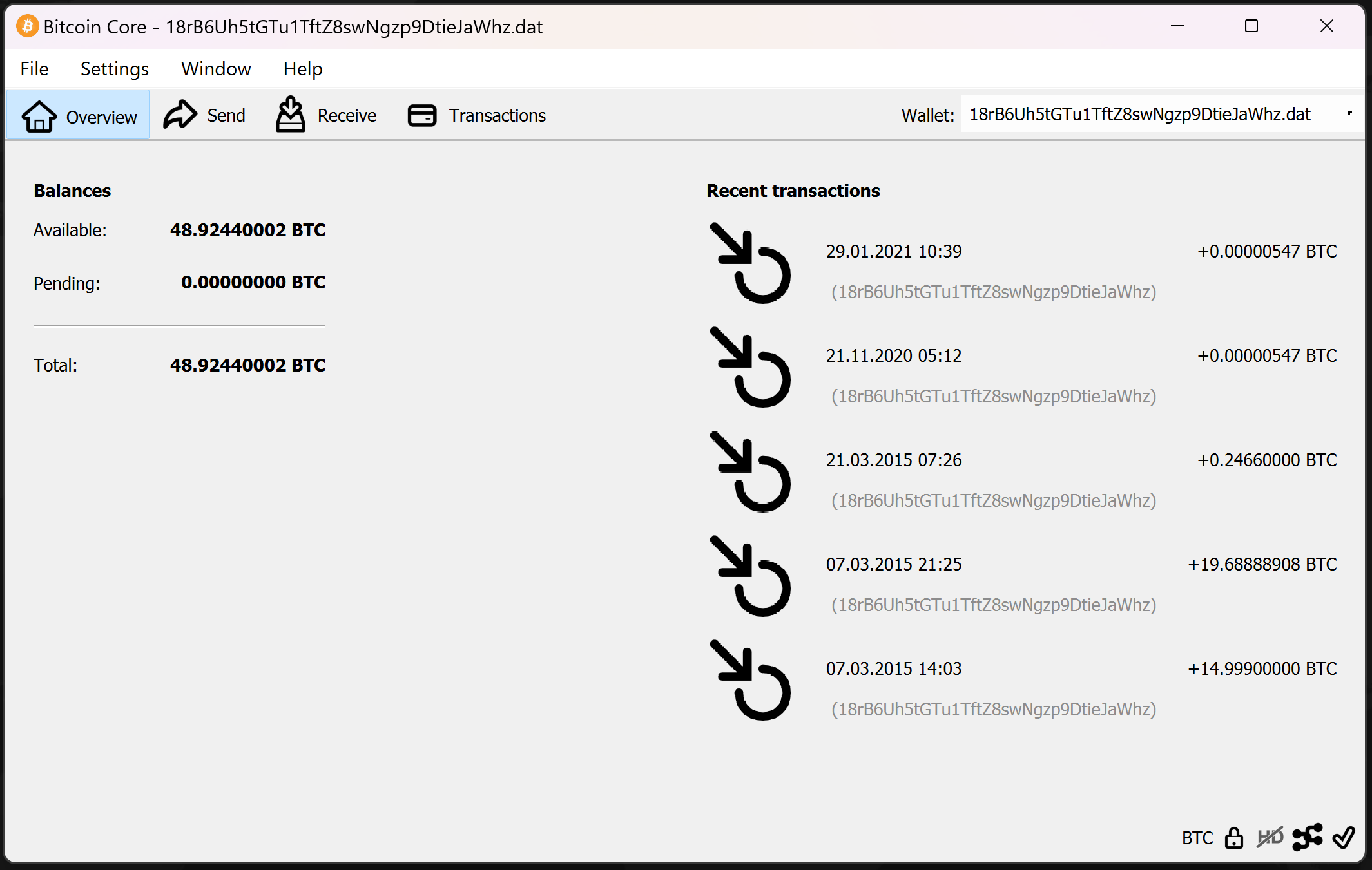 screenshot wallet.dat 48.92BTC bitcoin-qt