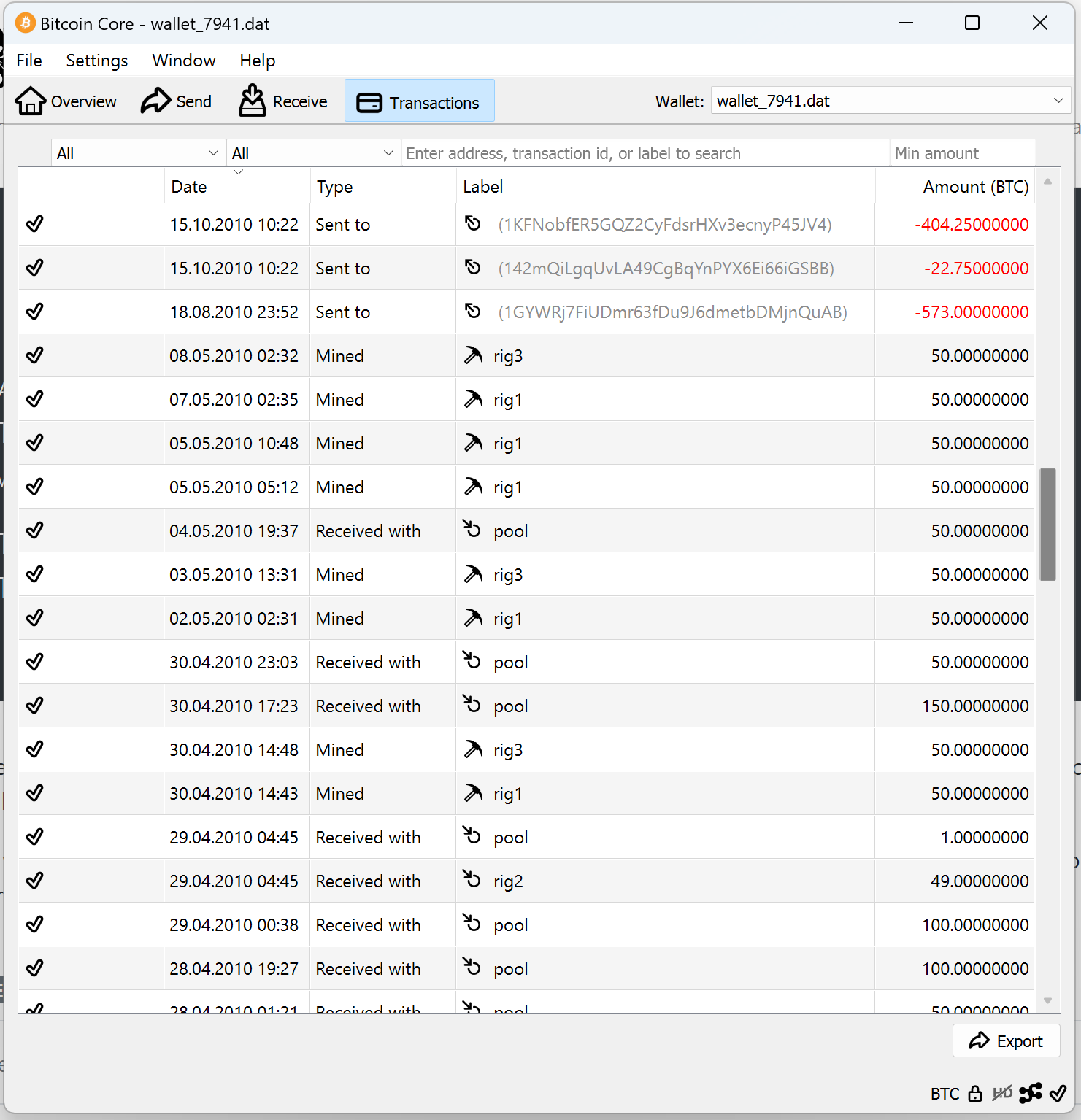 screenshot wallet.dat 7941BTC bitcoin-qt