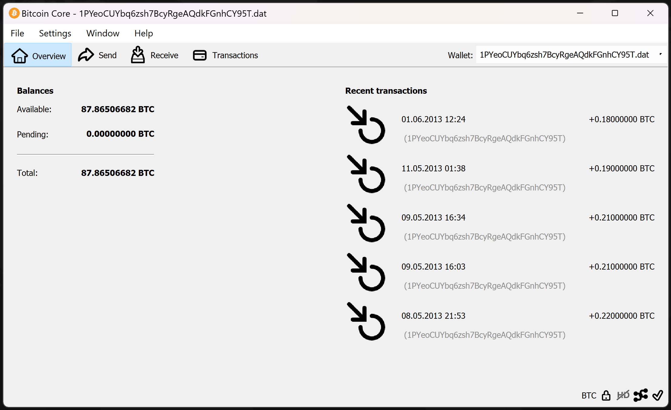 screenshot wallet.dat 87.865BTC bitcoin-qt