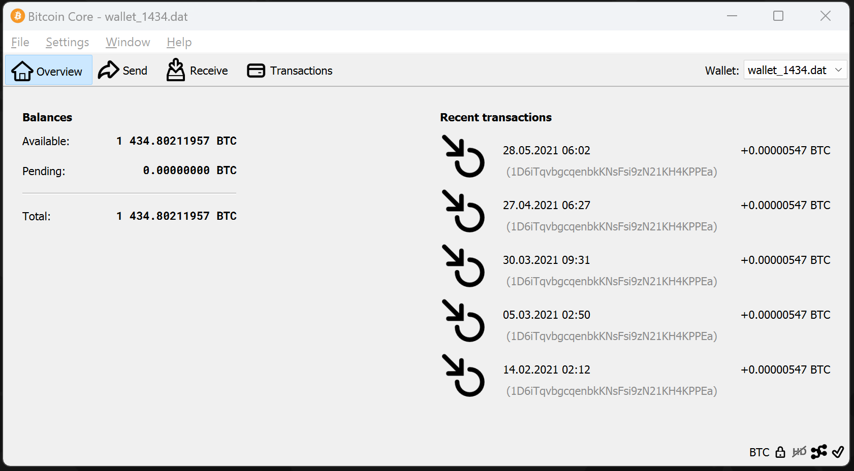 screenshot wallet.dat 1434BTC bitcoin-qt